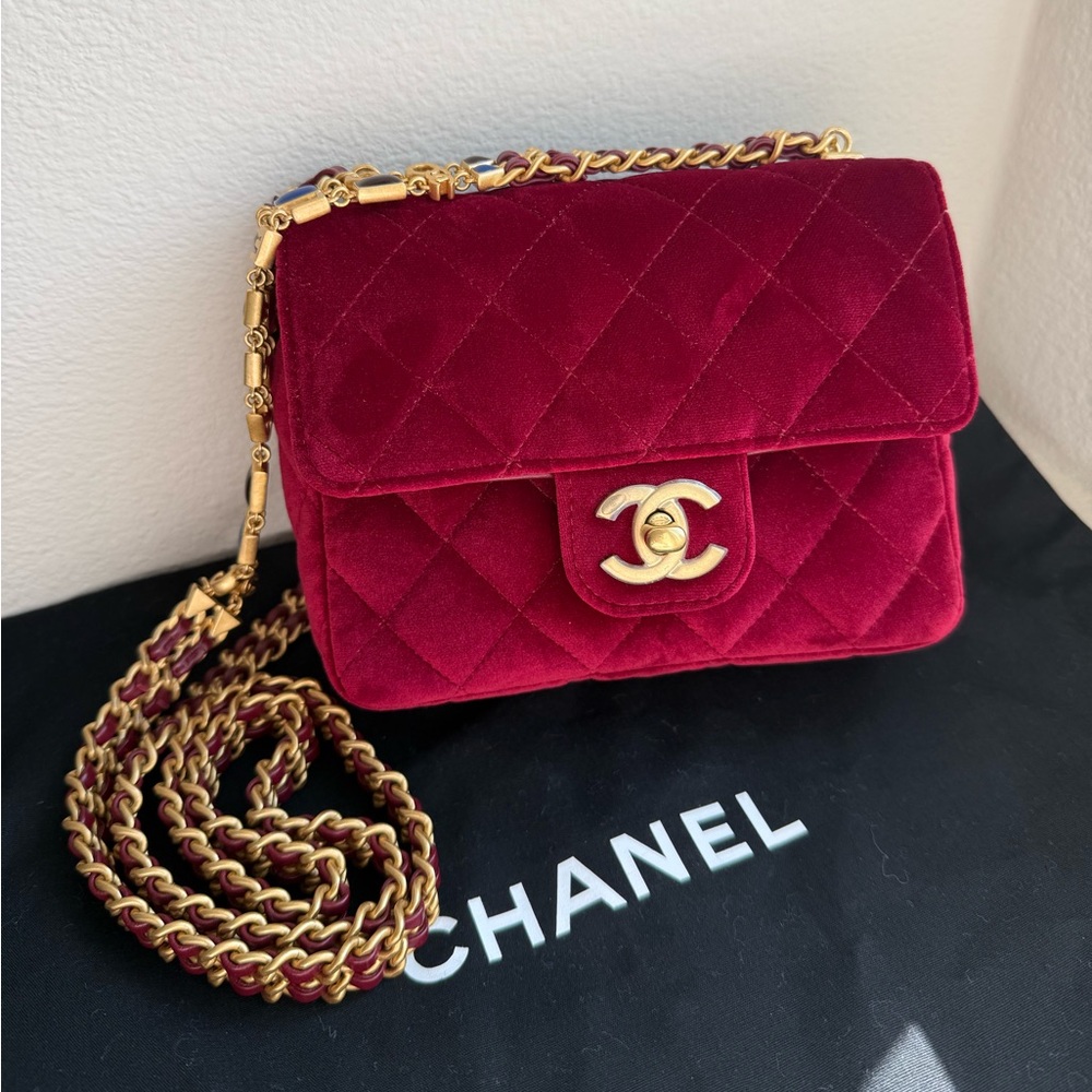 Chanel Burgundy Quilted Velvet Flap Bag